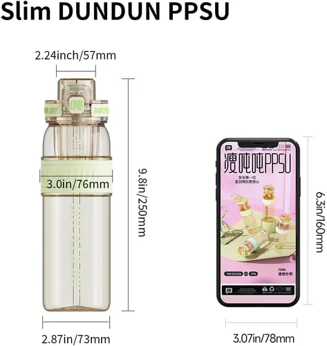 Miniatura 4 de BOTTLE JOY Botellas de agua de PPSU de 26 onzas con popote y correa, botella doble con boca para beber con succión y bebida, botella de agua Amarillo