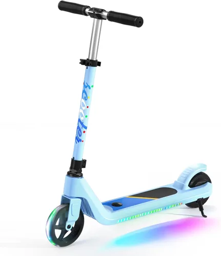 Miniatura 11 de LINGTENG Patinete Eléctrico para Niños de 6 a 10 Años, Patinete de Impulso con Arranque por Patada con Velocidad y Altura Ajustables, Rueda Luminosa