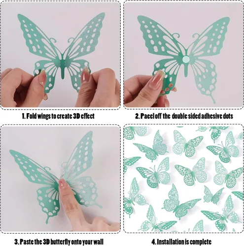 Miniatura 7 de SAOROPEB - Calcomanía de mariposa 3D para pared, 48 piezas, 4 estilos, 3 tamaños, extraíble, mariposa para decorar cumpleaños, fiestas y pasteles