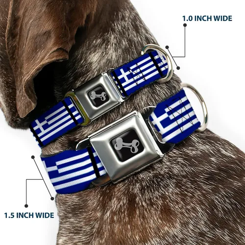 Miniatura 2 de Buckle-Down Collar de perro con hebilla de cinturón de seguridad, banderas de Grecia, 1 pulgada de ancho, se adapta a cuello de 9 a 15 pulgadas