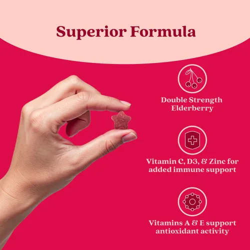 Miniatura 6 de BeLive Gomitas de saúco con vitamina C, D3 y zinc, suplemento multivitamínico para apoyo a la salud inmunológica para niños y adultos, 50