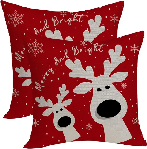 Miniatura 33 de Fundas de almohada navideñas de 18x18 pulgadas, paquete de 2, cuadros búfalo rojo y negro con ciervo, fundas de almohada decorativas, decoración