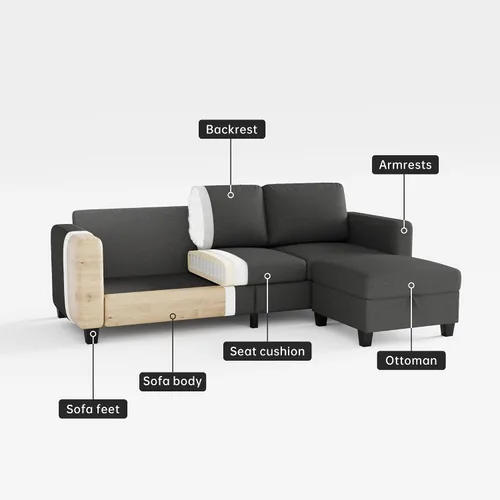 Miniatura 7 de Sofá seccional y sofás para sala de estar, sofá de lino gris oscuro en forma de L de 78 pulgadas, sofás convertibles modulares de 3 plazas aptos