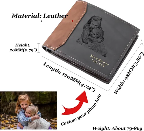 Miniatura 10 de INBLUE Billetera plegable grabada personalizada, cartera de cuero personalizada con foto y texto grabado, regalos para hombres, marido, papá, hijo