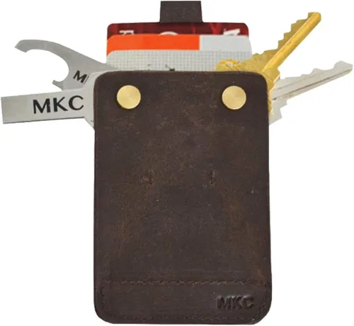 MKC - Cartera de piel minimalista con pestaña de extracción color marrón
