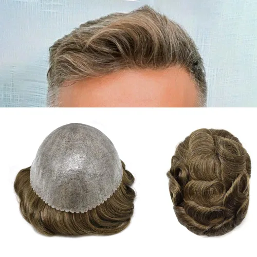Miniatura 29 de Toupee - Sistema de reemplazo de cabello humano para hombre, 0.004 in, inyectado, piel de polietileno, piezas de pelo para hombre, 6 x 8 pulgadas