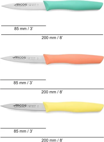 Miniatura 2 de Arcos Juego de Cuchillos de Pelar de 3 Piezas de 4 Pulgadas de Acero Inoxidable. Cuchillos de Cocina Coloridos para Pelar Frutas y Verduras. Mango