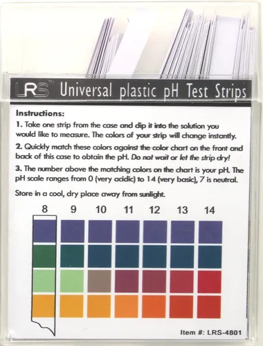 Miniatura 2 de Tiras de prueba de pH de plástico, aplicación universal (pH 0-14), 100 tiras para saliva, jabón, orina, alimentos, líquidos, agua con pruebas