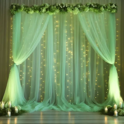 Miniatura 18 de Cortina de telón de fondo de tul azul bebé de 10 x 8 pies con cadena de luces para fiestas, cortinas de fondo transparentes para bodas, baby shower