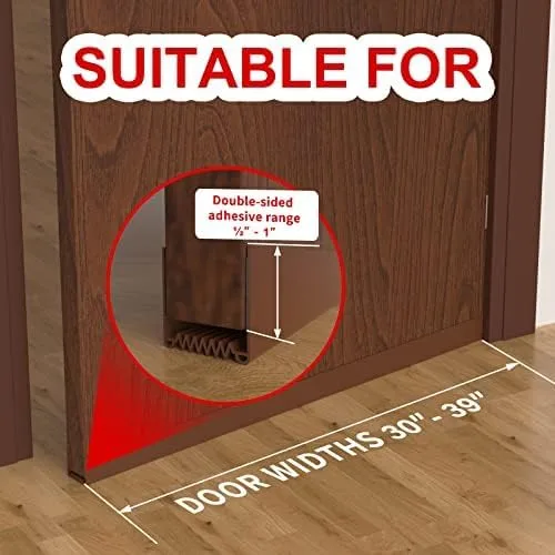 Miniatura 5 de Tope de corrientes de aire para puerta, 39 pulgadas de longitud, burlete cortable sellador de puerta, barredor de puerta con adhesivo fuerte