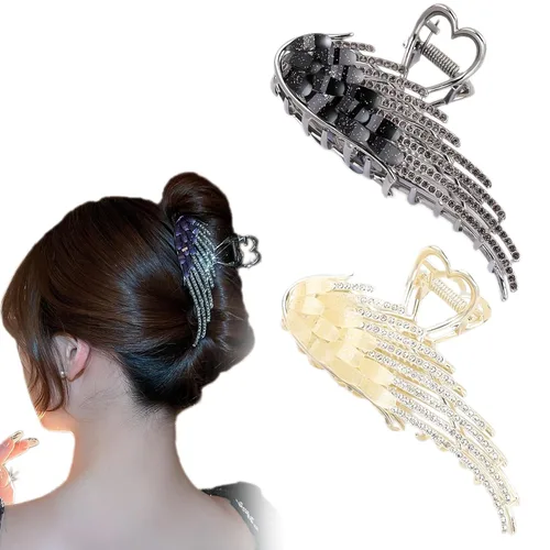 Miniatura 5 de BeeGift Pinza para el cabello, cristal negro, metal, pinza para el pelo para mujeres con cabello más delgado, grueso, sujeción fuerte, accesorio