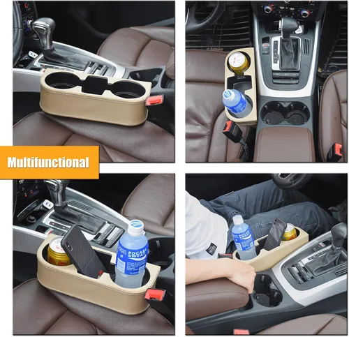 Miniatura 5 de BEIGE Organizador Multifuncional de Portavasos para Automóvil Organizador de Asiento de Automóvil Rellenador de Espacios Almacenamiento de Botellas