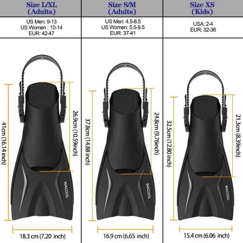 Miniatura 2 de WACOOL Aletas cortas de viaje ajustables para adultos, tamaño de viaje, aletas de hoja corta para esnórquel, buceo, buceo, natación y entrenamiento