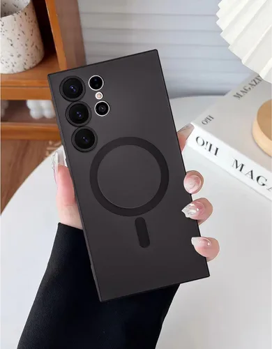 Funda magnética para Samsung Galaxy S22 Ultra, silicona suave, delgada, antiarañazos, con protección de cámara, compatible con MagSafe, color negro
