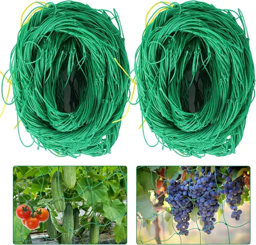 Kikhope Red de enrejado para plantas trepadoras, paquete de 2 redes de enrejado de jardín resistentes de 5.9 x 16.4 pies para pepino, vid, tomate,