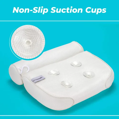Miniatura 3 de BASIC CONCEPTS Almohada de bañera para soporte de cuello y espalda con gancho de secado, almohada de bañera reposacabezas lavable a máquina