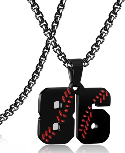 Miniatura 112 de SKQIR Colgante de número de jersey de béisbol para hombres y niños - Cadena de acero inoxidable para atletas - Negro