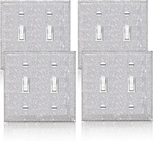 Miniatura 11 de 4 Piezas Cubiertas de Tomacorriente con Diamantes de Imitación Plateados Brillantes Placa de Pared 1 Gang Toggle Cubierta de Interruptor de Luz