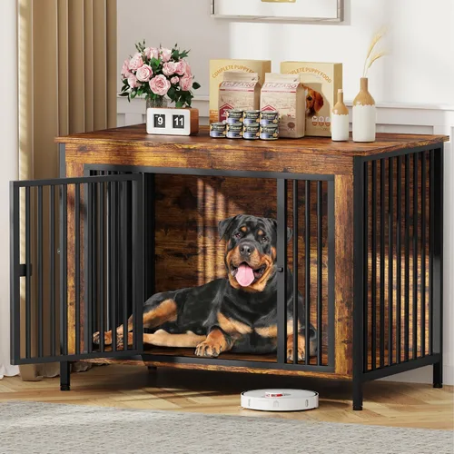 Miniatura 11 de EasyCom Mueble de jaula para perros para 1 o 2 perros, jaulas resistentes para perros individuales/dobles para perros pequeños, medianos y grandes