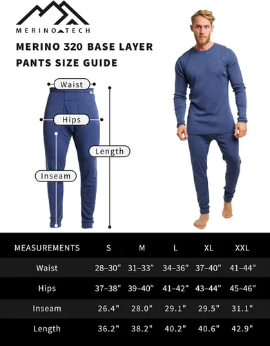 Miniatura 7 de Merino Wool Base Layer Mens - 320 Heavyweight Bottom Pants 100% Merino Wool Thermal Underwear Long Johns