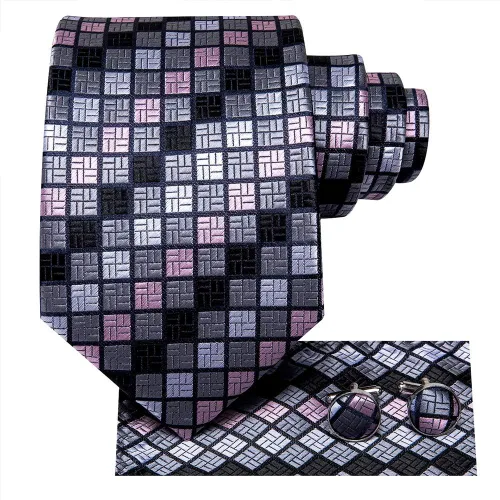 Miniatura 22 de Hi-Tie Corbata clásica de cachemira para hombre con pañuelo y gemelos a cuadros