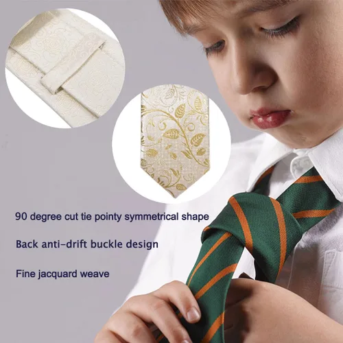 Miniatura 45 de Barry.Wang Corbata de niño regular seda tejida rayas sólido lazo bolsillo cuadrado