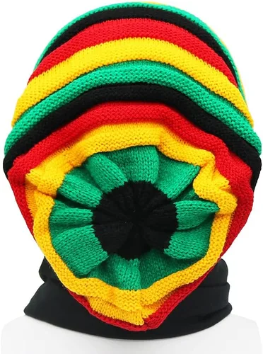 Miniatura 7 de Gorra unisex de Jamaica Reggae Rasta Slinky Beanie Multicolor a rayas Slouchy Baggie Beanie Skullies Gorro Rasta Hat, Negro