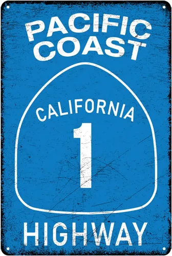 Letrero de Hojalata de Metal Vintage Pacific Coast Highway Letreros Retro Decoración de Cueva de Hombre Decoración de California Letrero de Calle y