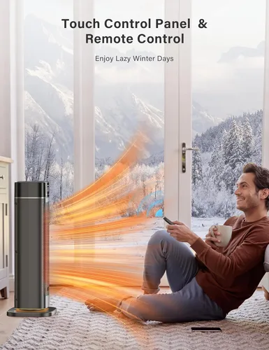 Miniatura 8 de JRD - Calentador de espacio de 24 pulgadas, calentador eléctrico portátil de calentamiento rápido con control remoto, luz nocturna, oscilación
