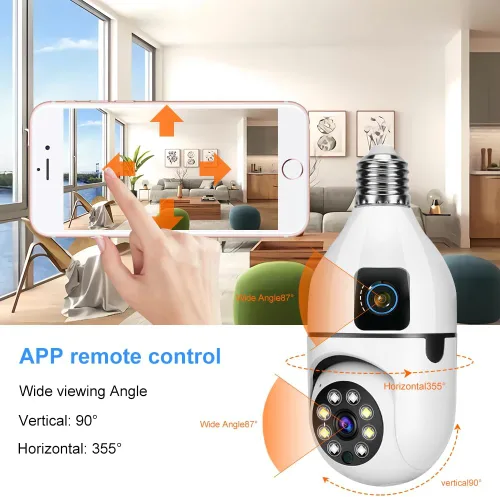 Miniatura 7 de TUYA Cámara de seguridad con bombilla de doble lente de 6 MP, cámara WiFi panorámica/inclinación de 360° para interiores con seguimiento automático