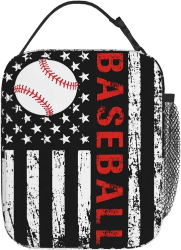 Miniatura 3 de Lonchera de béisbol con bandera estadounidense para hombres y mujeres, pequeña bolsa de almuerzo para oficina, trabajo, picnic, reutilizable, 15