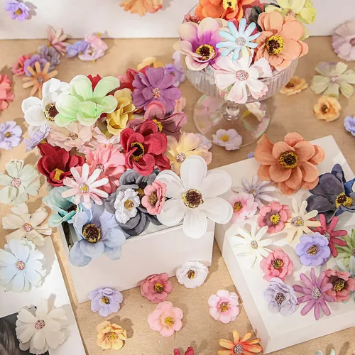 Miniatura 3 de Cindeer 217 piezas de mini cabezas de flores de seda a granel, pequeñas flores falsas para manualidades, flores artificiales 3D de tela suelta