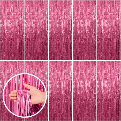 Miniatura 9 de Paquete de 2 cortinas de serpentinas negras para fiestas, telón de fondo de flecos de oropel de papel de aluminio, decoraciones para fiestas