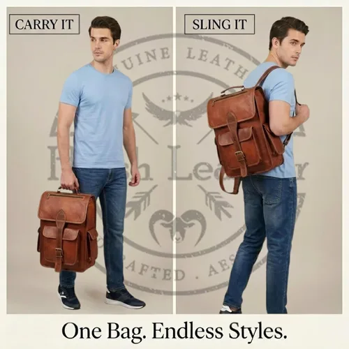 Miniatura 6 de Mochila para portátil de cuero genuino de grano superior para hombres y mujeres, mochila vintage hecha a mano, mochila de viaje, regalo para hombres