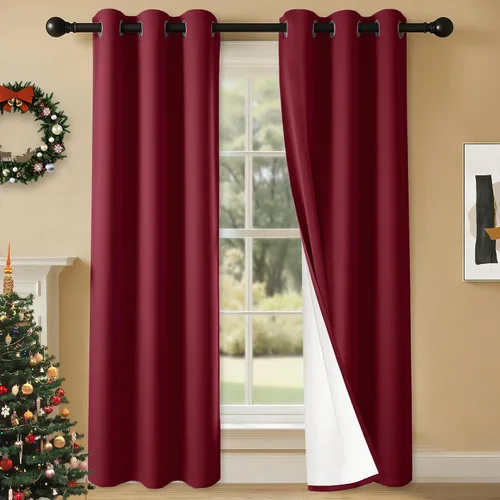 Miniatura 77 de 2 paneles de cortinas 100% opacas, cortinas ligeras con aislamiento térmico con ojales para dormitorio, sala de estar, tratamiento de ventana