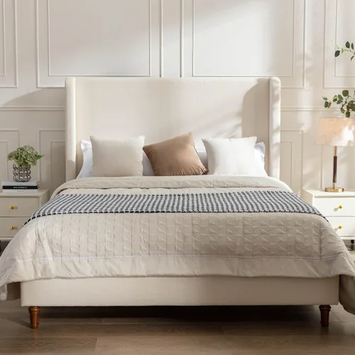 Base de cama tapizada tamaño Queen, cabecera acolchada de 54" con respaldo geométrico, plataforma tapizada para dormitorio de niños, adolescentes y