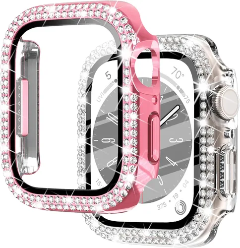 Miniatura 21 de NewWays Paquete de 2 carcasas brillantes para Apple Watch, 1.496 pulgadas, Series 3, 2, 1, diamantes de imitación de cristal con diamantes