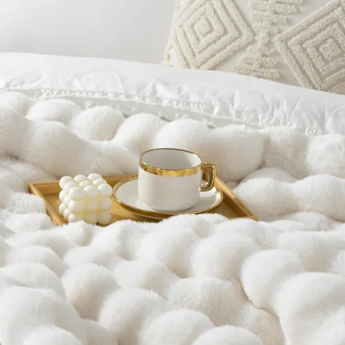 Miniatura 7 de Touchat - Manta de lujo de 1000GSM de pelo sintético de conejo, cobija súper pesada y cálida y acogedora para sofá, cama, sillón, esponjosa, Blanco