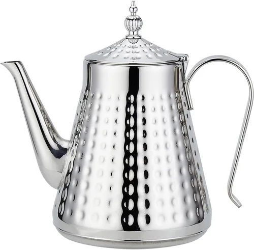 Miniatura 12 de SANQIAHOME 1.2L (40oz) martillo de acero inoxidable modelado tetera con infusor extraíble, cubierta de hojas sueltas, plata