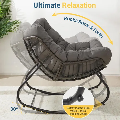 Miniatura 4 de Wisteria Lane Mecedora de patio con otomana, silla mecedora de huevos para interiores y exteriores con cojines, silla Papasan de metal de gran