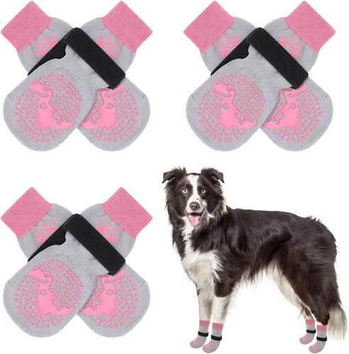 Miniatura 14 de SCENEREAL 6 piezas de calcetines antideslizantes para perros para prevenir lamido de patas para pavimento caliente/frío, calcetines de agarre