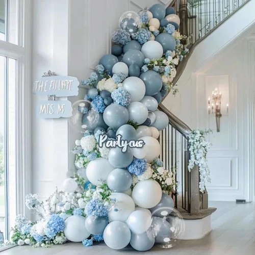 Miniatura 2 de Kit de arco de globos de látex azul polvoriento, blanco, mate, para baby shower, cumpleaños, boda, verano, fiesta bajo el mar Polvo Pastel Azul