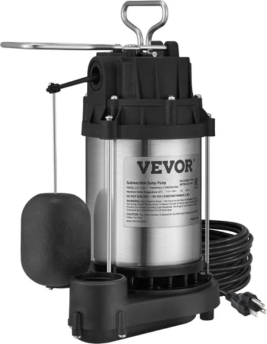 Miniatura 10 de VEVOR Bomba de sumidero sumergible de 1/2 HP, bomba de sumidero con superficie de acero inoxidable, cable de alimentación de 10 pies, descarga NPT