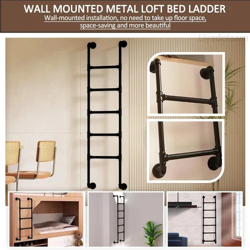 Miniatura 4 de Escalera de metal para litera de cama individual para dormitorio tipo loft, montada en la pared, para el hogar, ático, escalera de escalada