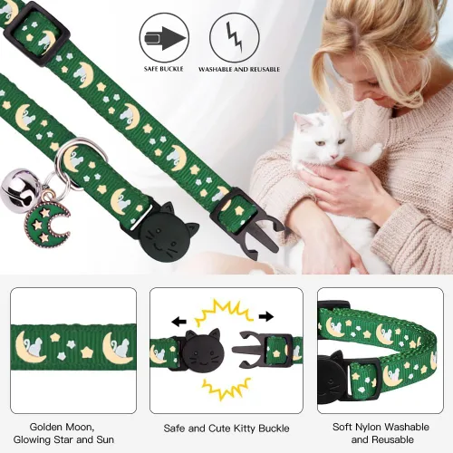 Miniatura 2 de 2 Piezas Collares de Liberación Rápida para Gatos, Collares para Gatos Machos y Hembras, Collares Ajustables para Gatitos con Campanilla, Negro +