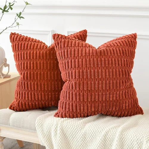 Miniatura 5 de OTOSTAR Paquete de 2 fundas de cojines decorativas suaves de pana de 18 x 18 pulgadas, fundas de cojín suaves a rayas bohemias para sofá, cama, sala