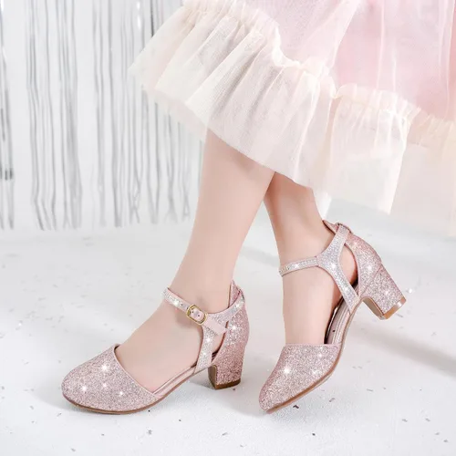 Miniatura 2 de Zapatos de vestir para niñas, puntera cerrada, tacones altos y gruesos, correa para el tobillo, zapatos de tacón para boda y fiesta