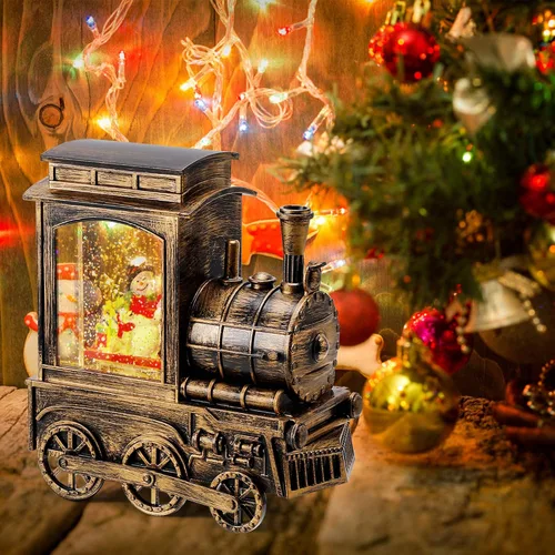 Miniatura 7 de IPOW Tren de linterna de globo de nieve de Navidad con purpurina de remolino de agua, musical e iluminado, temporizador de 6 horas, alimentado por