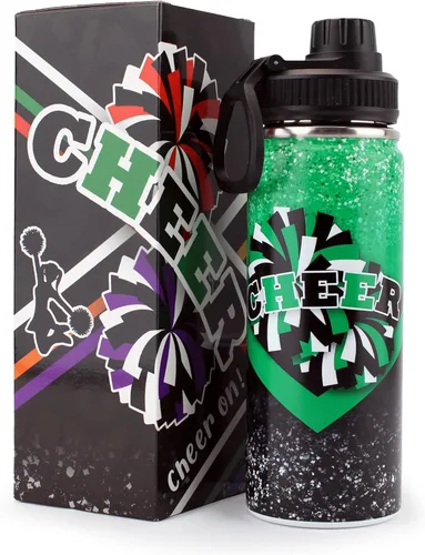 Miniatura 10 de Botella de agua Cheer de 18 onzas para niñas, botella deportiva de acero inoxidable aislada con asa, regalo de animadora a granel para regalos
