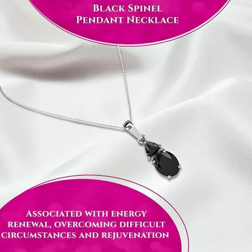 Miniatura 3 de Shop LC - Collar con colgante negro para mujer chapado en platino plata de ley 925 cadena única de 20 pulgadas No es una piedra preciosa